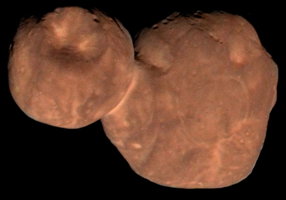 Imagen procesada de Arrokoth, el objeto transneptuniano sobrevolado por la sonda New Horizons el 1 de enero 2019 (crédito: NASA/Johns Hopkins University Applied Physics Laboratory/Southwest Research Institute/Roman Tkachenko.)